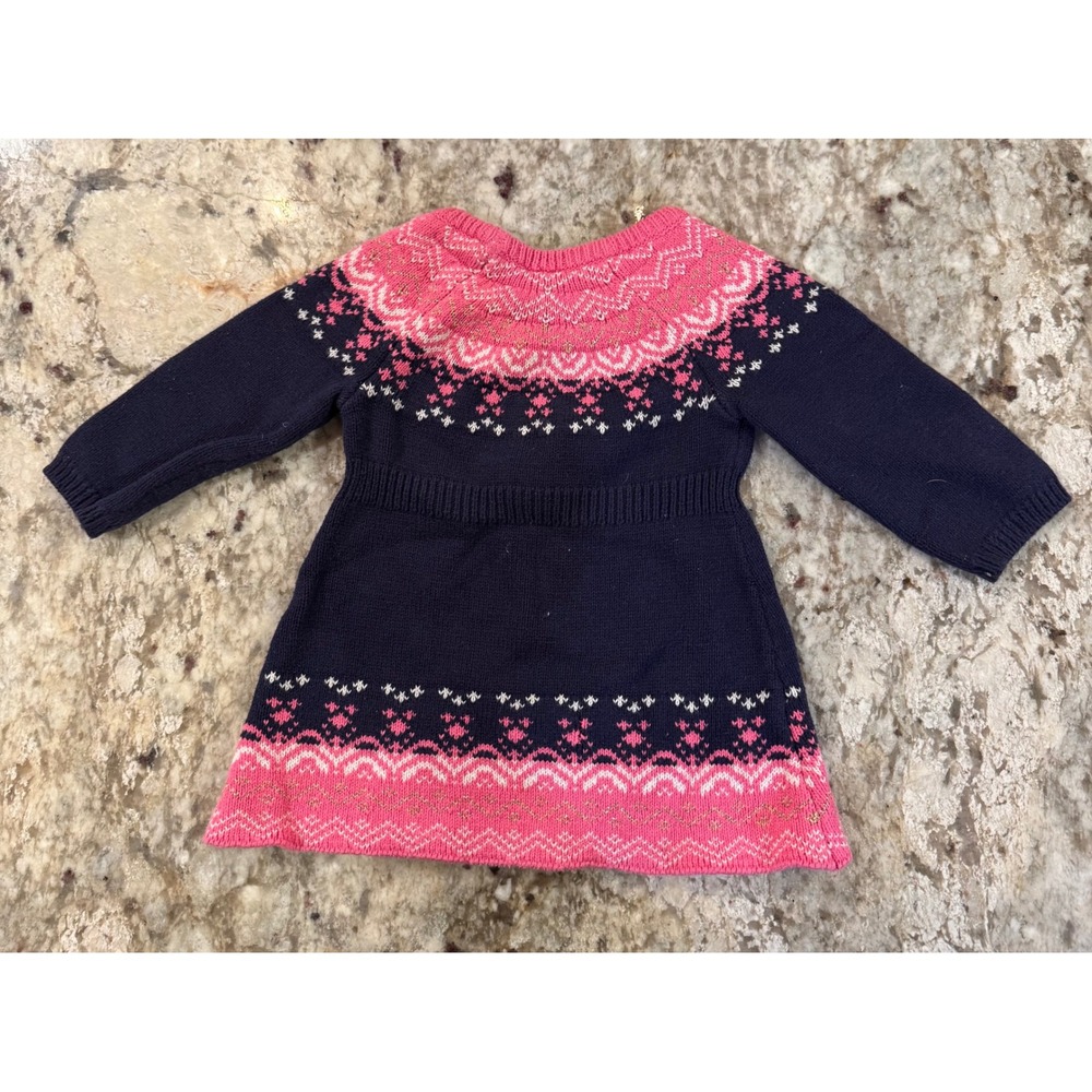 Gymboree Baby Girl Fair Isle Sweater Dress Navy Pink Gold Metallic 6-12 Months